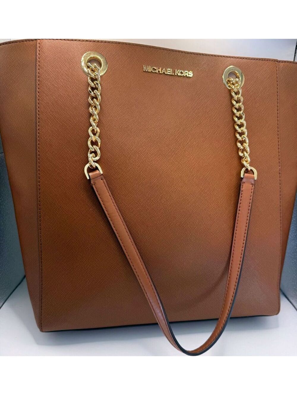 Michael Kors Jet Set Brown Leather Chain Tote Bag NWT